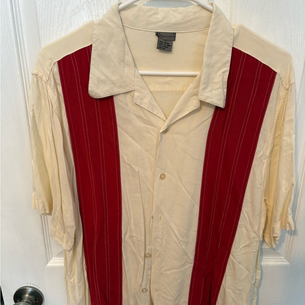 Men's Cream and Red Casual Button Down Shirt